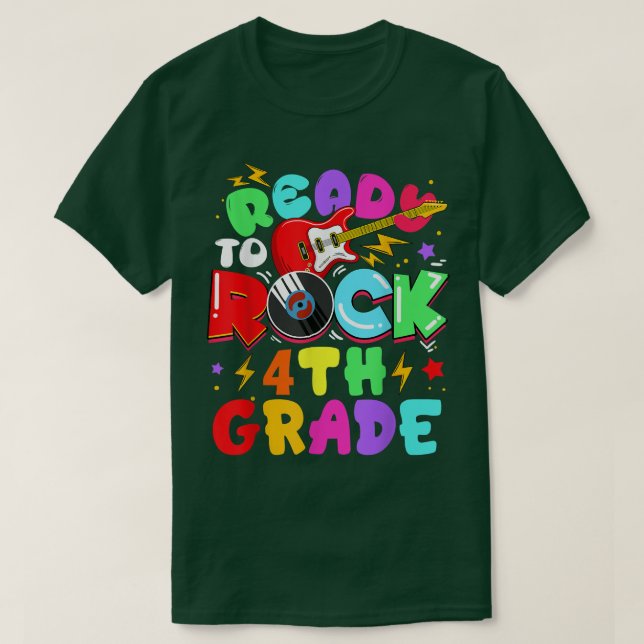 Kids Ready To Rock 4th Grade Guitar Back To School T-Shirt (Design vorne)