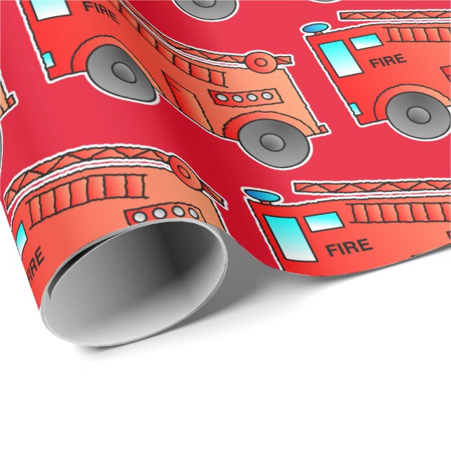 Kids Red Fire Truck Wrapping Paper Geschenkpapier (Rolleneckpunkt)