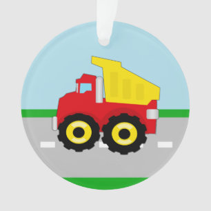Kid's Red/Yellow Dump Truck auf der Straße Ornament