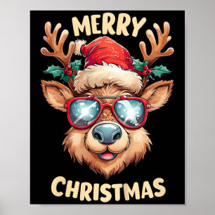 Kids Reindeer Frohe Weihnachts-Weihnachtsmannmütze Poster