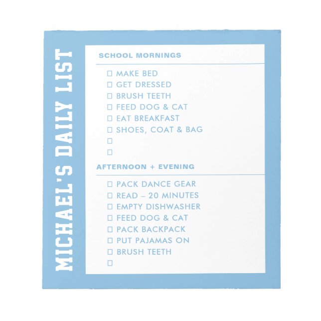 Kids Responsibility Getting Ready Am PM Checklist Notizblock (Vorderseite)