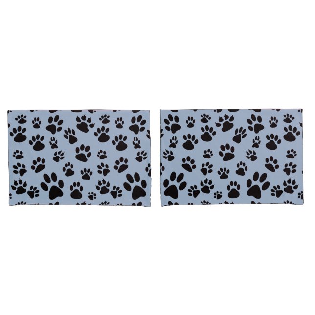 Kid's Retro Blue Niedlich Dog Paw Prints Variation Kissenbezug (Vorderseite-Set)