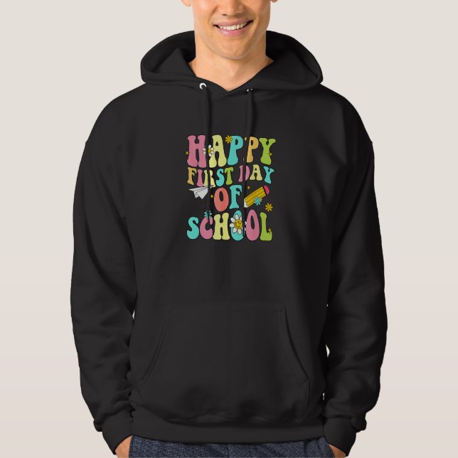 Kids Retro Groovy Happy First Day Of School Teache Hoodie (Vorderseite)