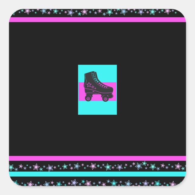 Kids Retro Roller Skaten Party Square Sticker (Vorderseite)