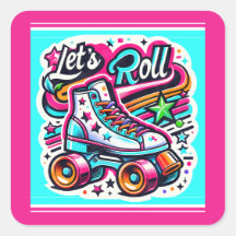 Kids Retro Roller Skaten Party Square Sticker