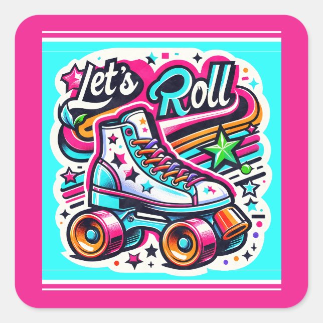 Kids Retro Roller Skaten Party Square Sticker (Vorderseite)