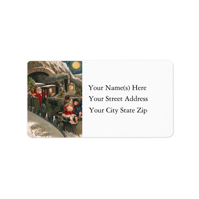 Kids Ride Santa Claus Bahn Vintag Adressaufkleber (Vorne)