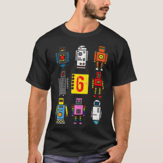 Kids Robot 6. Geburtstag Retro Robotics mit Zahlen T-Shirt