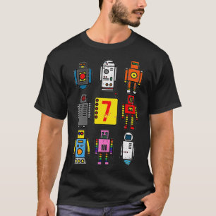 Kids Robot 7. Geburtstag Retro Robotics mit Zahlen T-Shirt