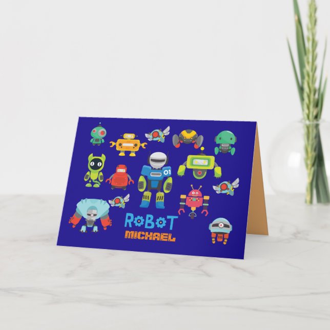KIDS ROBOT Personalisiert Blue Funny Cartoon Robot Karte (Vorderseite)