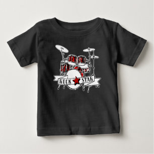 Kids Rock & Roll Drummer Rock Star Drum Kit Rocker Baby T-shirt