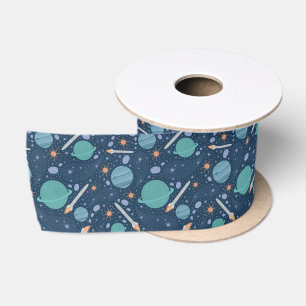 Kids Rocket Ship Jupiter Saturn Planet Stars Satinband
