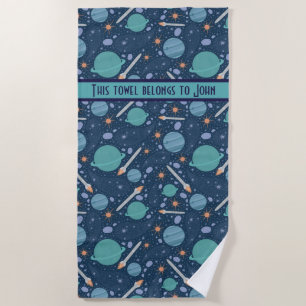 Kids Rocket Ship Jupiter Saturn Planet Stars Strandtuch