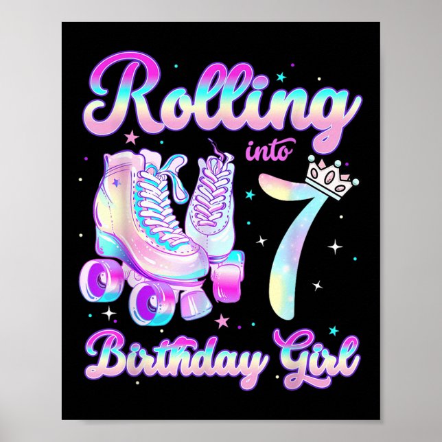 Kids Rolling Into 7 Roller Skating 7th Birthday Gi Poster (Vorne)