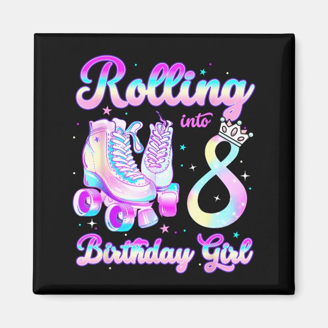 Kids Rolling Into 8 Roller Skating 8th Birthday Gi Magnet (Vorne)
