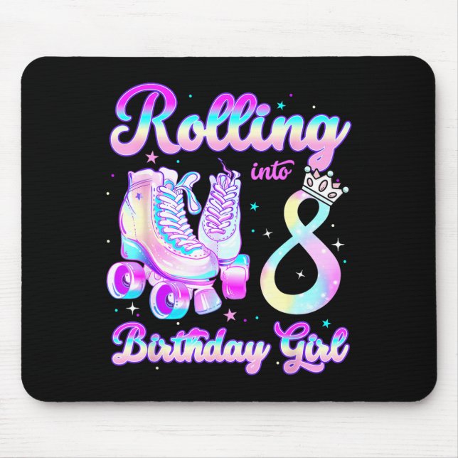 Kids Rolling Into 8 Roller Skating 8th Birthday Gi Mousepad (Vorne)