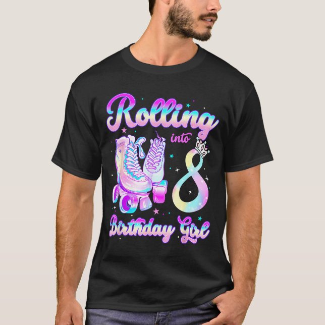 Kids Rolling Into 8 Roller Skating 8th Birthday Gi T-Shirt (Vorderseite)