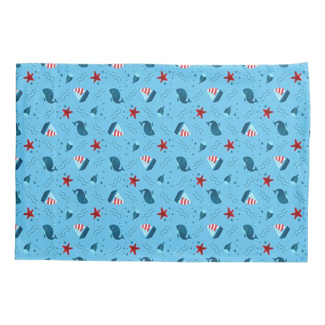 Kid's Room Nautical Marine Sailboat Whale Starfish Kissenbezug (Rückseite)