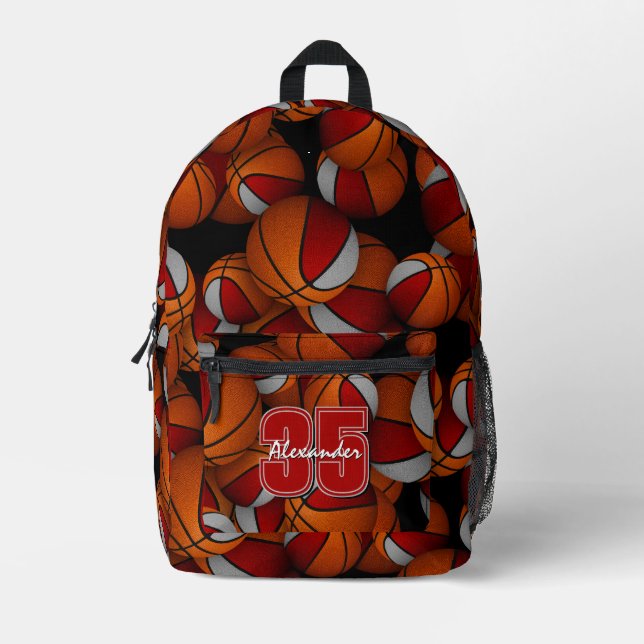 Kids rotes graues Team Farben Basketball Muster Bedruckter Rucksack (Vorderseite)