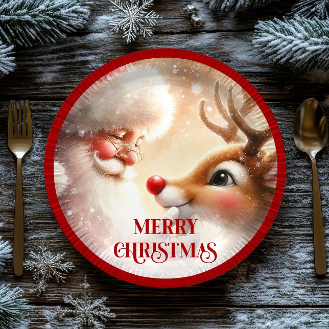 Kids Santa and Red Nose Rudolph Christmas Plates Pappteller (Kids Santa and Red Nose Rudolph Christmas Plates)