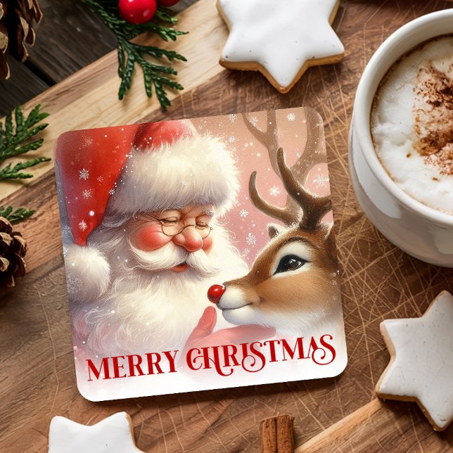 Kids Santa Rudolph Cute Christmas Paper Coaster  Rechteckiger Pappuntersetzer (Kids Santa Rudolph Cute Christmas Paper Coaster Art

)