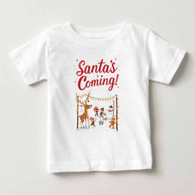 Kids Santa’s Coming Christmas T-Shirt (Vorderseite)