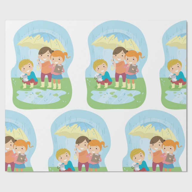 Kids Science Nature Study in Rain Geschenkpapier (Flach)
