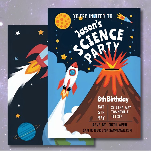 Kid's Science Party Rocket Volcano Scientist Child Einladung (Von Creator hochgeladen)