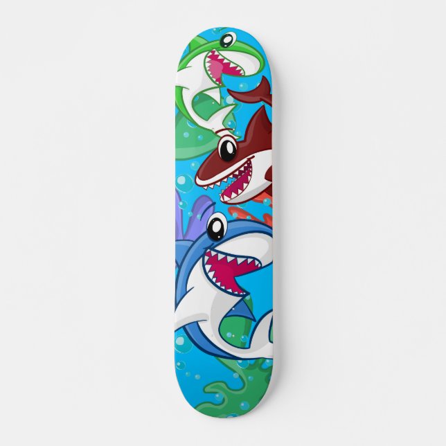 Kids Sea Life Hai Cartoon Blauer Ozean Fisch Skateboard (Vorne)