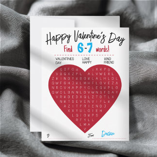 Kids Sechs Sieben Valentinstag Wortsuche Herz Klas Mitteilungskarte