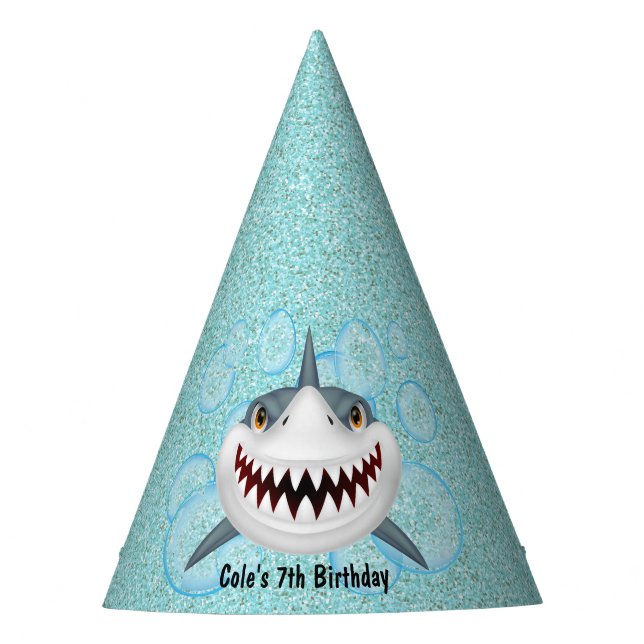 Kids Shark Aqua Glitzer Party Hat Partyhütchen (Vorderseite)