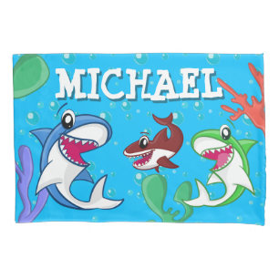 Kids Shark Cartoon Unterwasser Blue Sea Ocean Kissenbezug