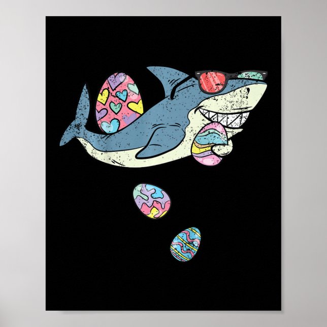 Kids Shark Ei Jagen Osterfest Sonniger Frühling Kl Poster (Vorne)