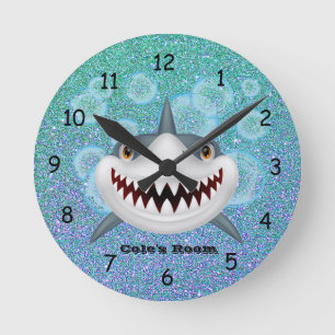 Kid's Shark Wall Clock Runde Wanduhr