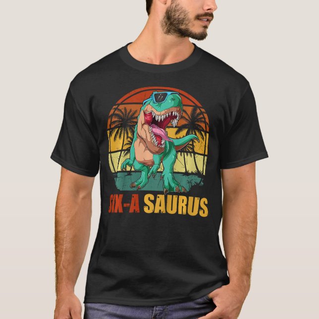 Kids Six Saurus 6th Birthday Boys T-Rex Dinosaur 6 T-Shirt (Vorderseite)