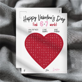 Kids Six Seven Valentine Word Search Heart Class Feiertagspostkarte
