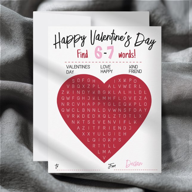 Kids Six Seven Valentine Word Search Heart Class Mitteilungskarte (Von Creator hochgeladen)