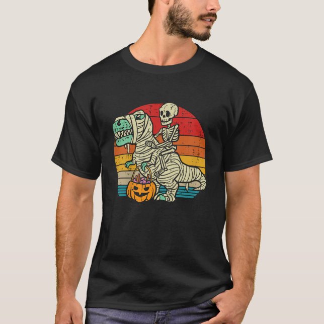 Kids Skeleton Riding Dino Mummy Retro Toddler Boys T-Shirt (Vorderseite)