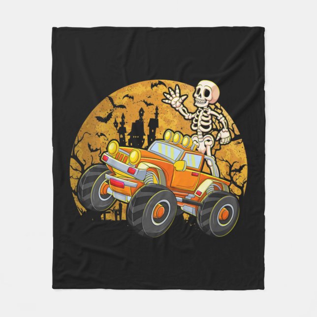 Kids Skeletter Reiten Monster LKW Halloween Costu Fleecedecke (Vorderseite)