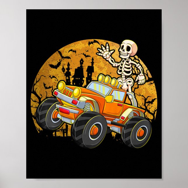 Kids Skeletter Reiten Monster LKW Halloween Costu Poster (Vorne)