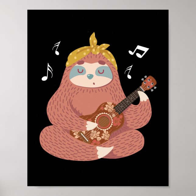 Kids Sloth Ukulele Player Hawaiian Musician Poster (Vorne)