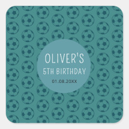 Kids Soccer Ball Blue Boys Birthday Party Quadratischer Aufkleber