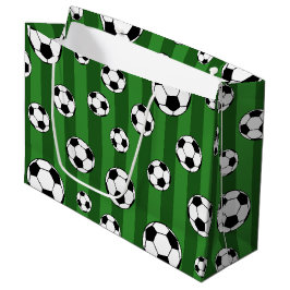Kids Soccer Ball Pattern on Green Stripes Birthday Große Geschenktüte