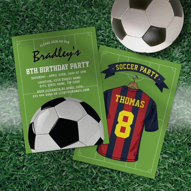 Kids Soccer Burgundy Blue Birthday Party Einladung (Von Creator hochgeladen)