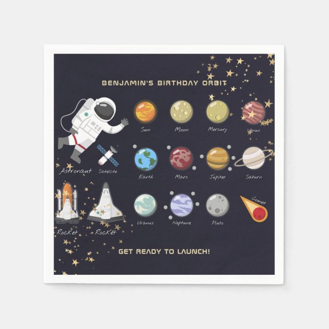 Kids Solar System Astronaut Monogram Birthday Serviette (Vorderseite)