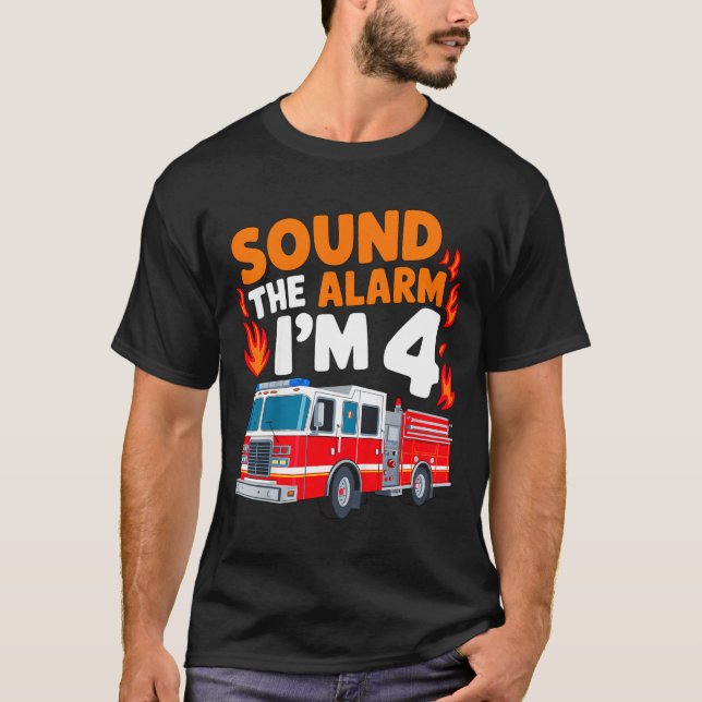 Kids Sound The Alarm I'm 4 Years Old 4th Birthday  T-Shirt (Vorderseite)