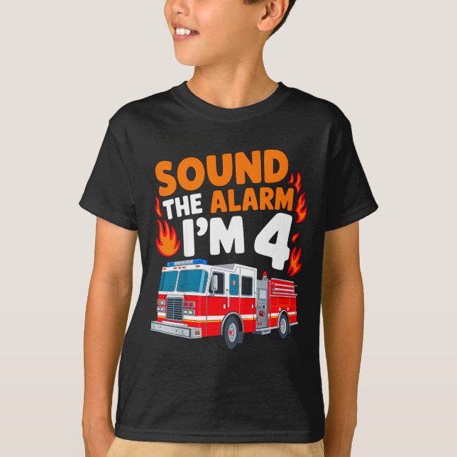 Kids Sound The Alarm I'm 4 Years Old 4th Birthday  T-Shirt (Vorderseite)