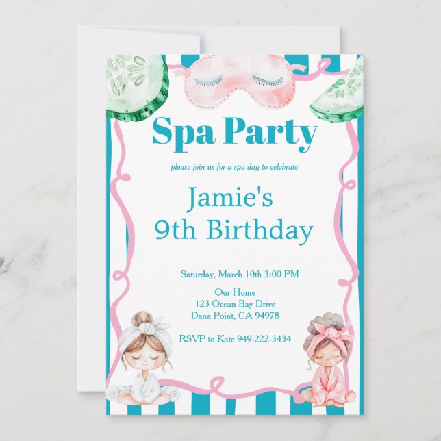 Kids Spa Party Birthday Einladung (Vorderseite)