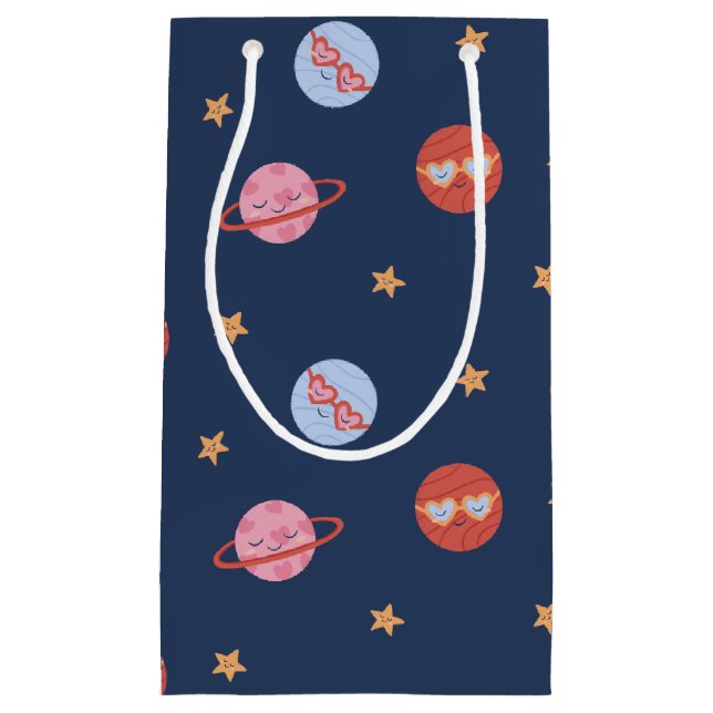 Kids Space Mini Pattern with Planets & Stars Kleine Geschenktüte (Vorderseite)