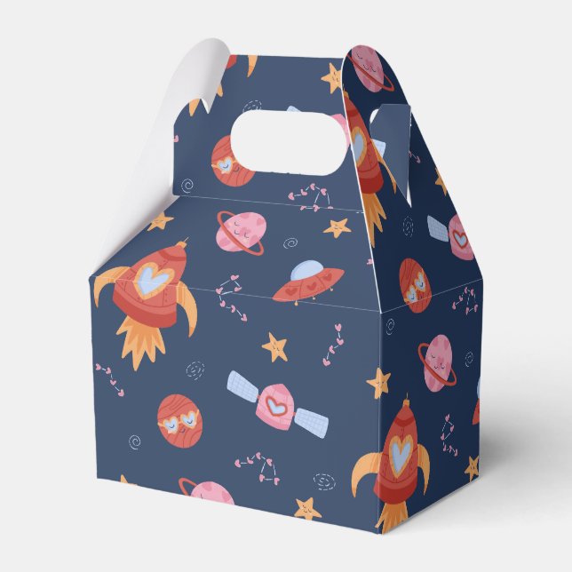 Kids Space Pattern with Rockets & Planets Geschenkschachtel (Vorderseite)